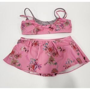 PQ Girls Floral Pink Skirted Bikini Bralette Swim Set Adjustable Strap Size 10